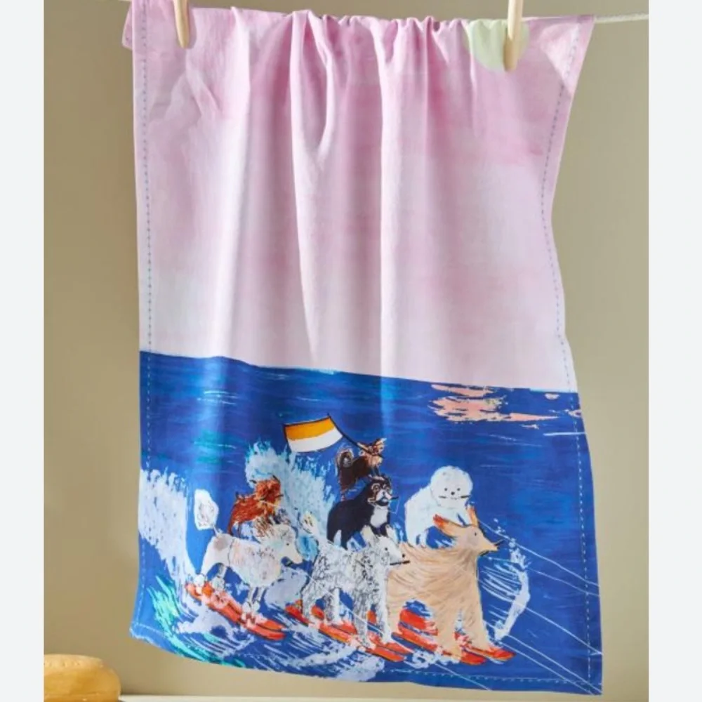 Anthropologie - Anthro Dish Towel Waterskiing Dogs